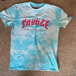 boys blue tie dye short sleeve "savage" shirt.